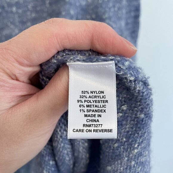 ELLE Scallop Hem Sweater Periwinkle Blue Purple Silver Metallic Crew Neck Preppy - Picture 10 of 15